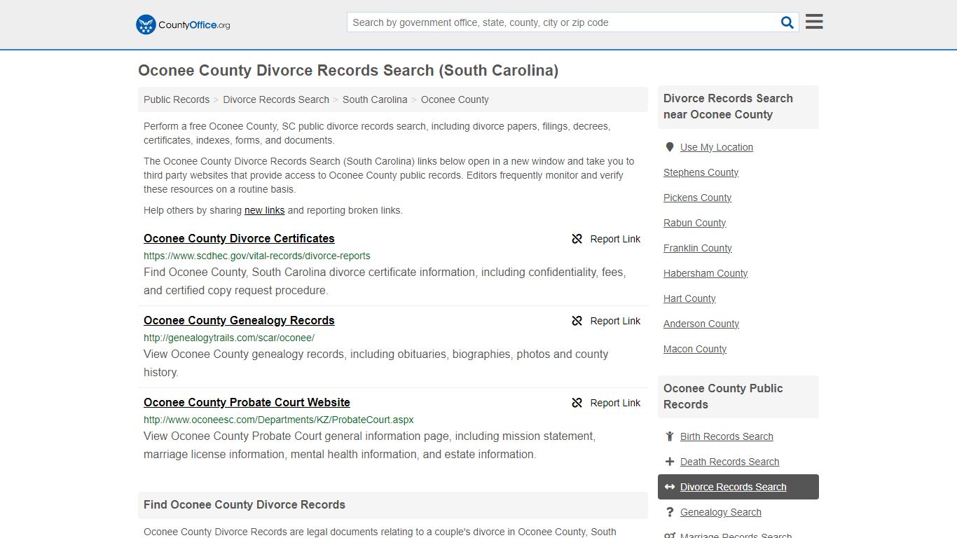 Oconee County Divorce Records Search (South Carolina)