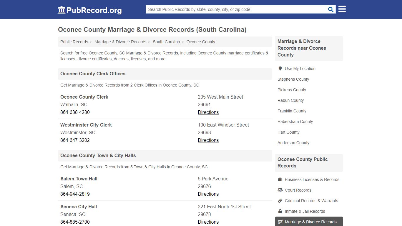 Oconee County Marriage & Divorce Records (South Carolina)