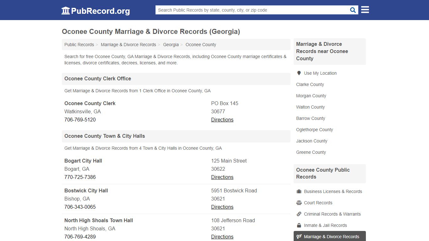 Oconee County Marriage & Divorce Records (Georgia)